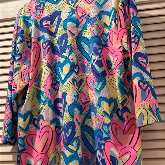 LuLu B Heart Print Top in Pink, Blue, Yellow, Teal. - Picture 2 of 4